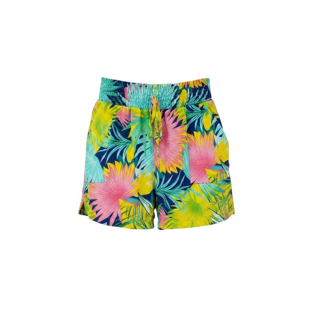 Kate Park Shorts Women XL Multicolor Excellent Tropical Palm Smocked Waist